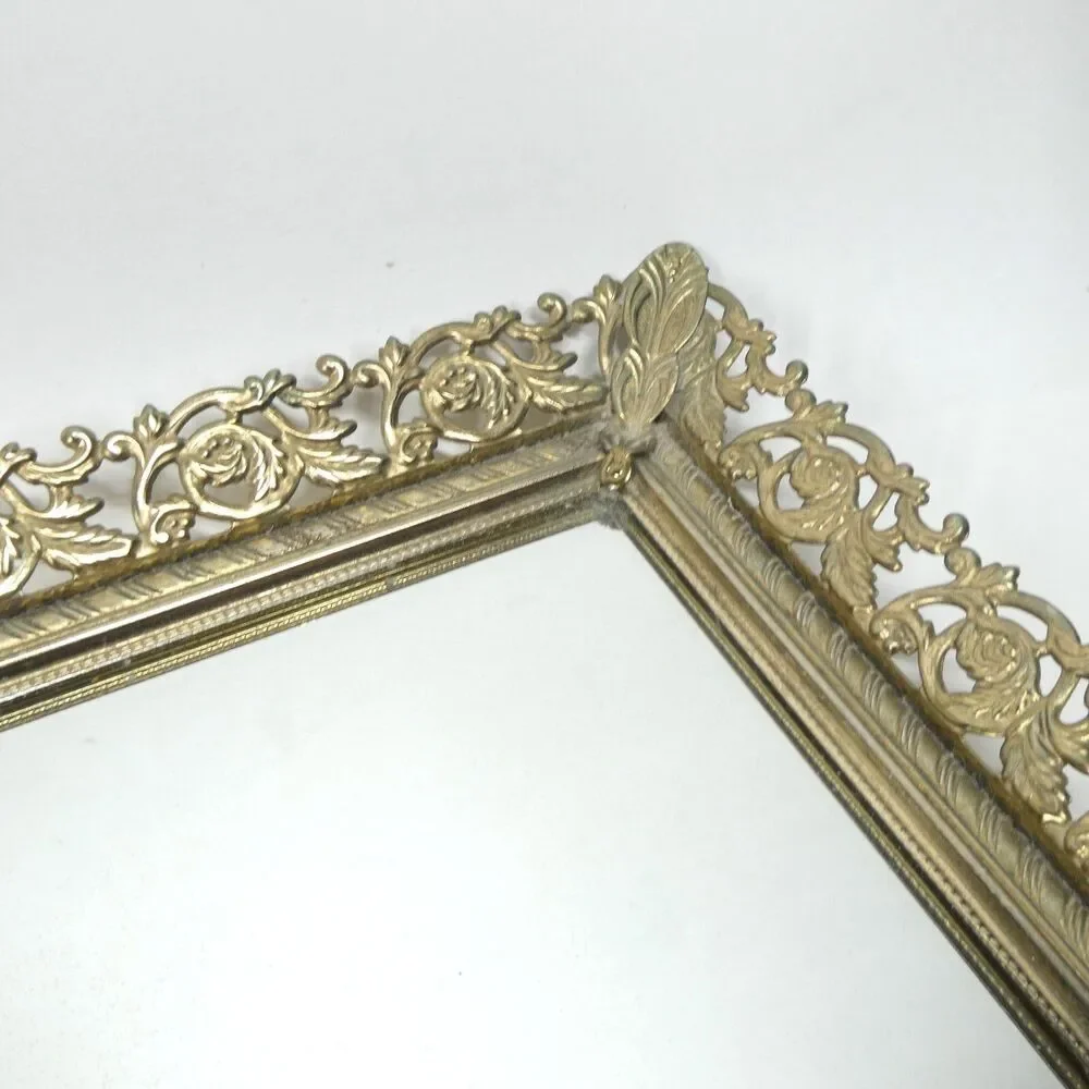 Brass Tray Mirrored Vanity Dresser 14x8 Rectancular MCM Vintage